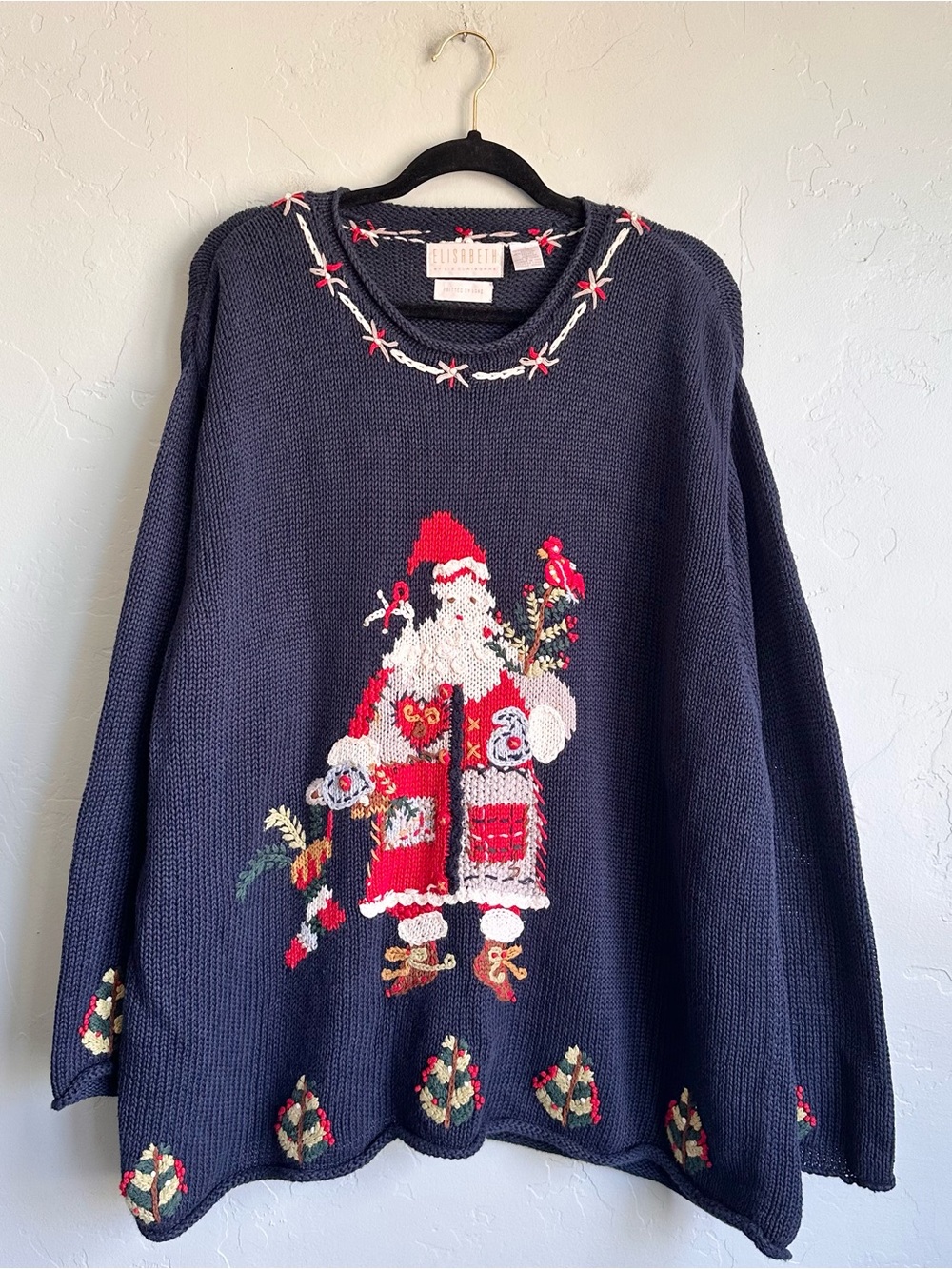 Vintage Liz Claiborne Hand Knit Christmas Santa Sweater Women's 3X Cottagecore